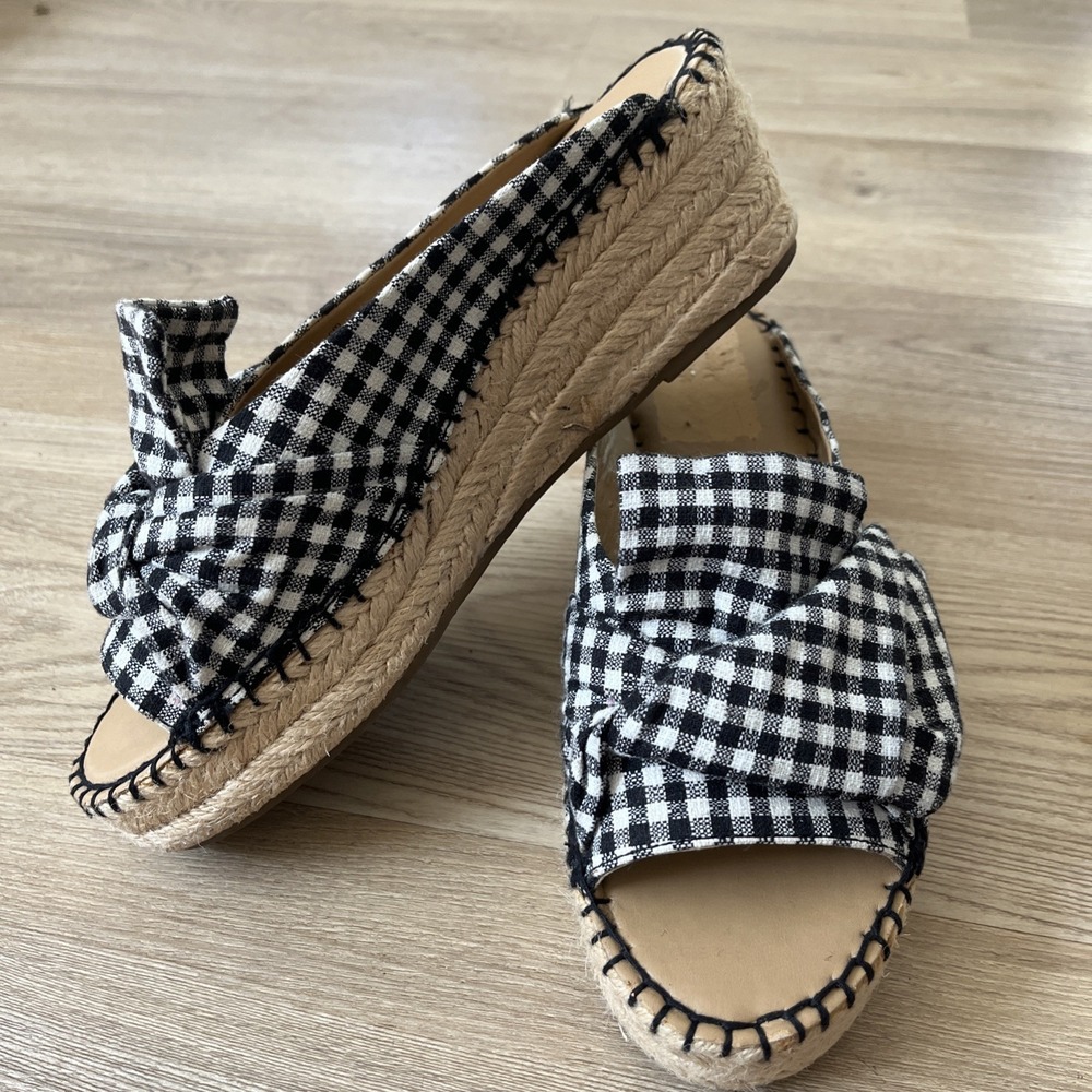 Franco Sarto Patrice Gingham Espadrille Wedge Sandals Cottagecore Coastal 7.5M